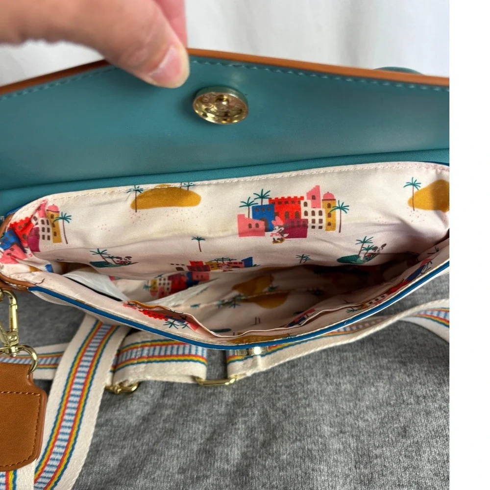 Disney Loungefly Cactus Succulent Hidden Mickey Crossbody Bag Brown Teal Cream